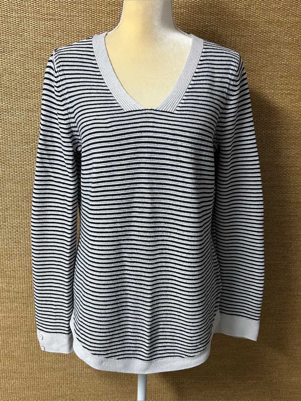 Talbots Sweater Women’s Medium Black Gray Stripe
